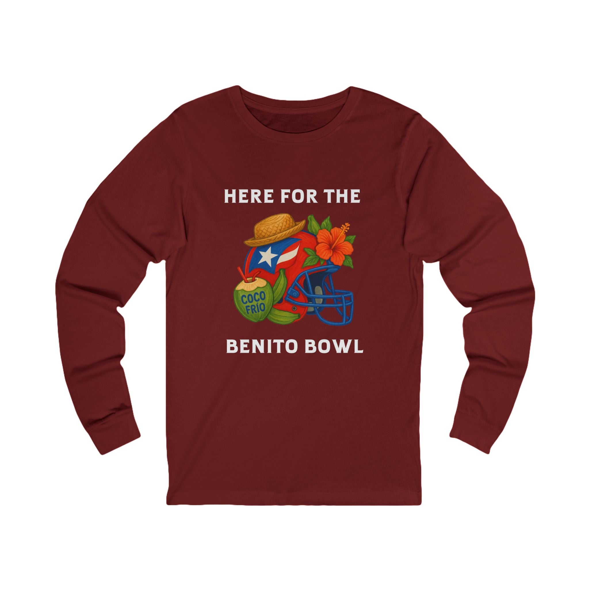 Puerto Rican Football Helmet Long Sleeve Tee (Red Helmet)